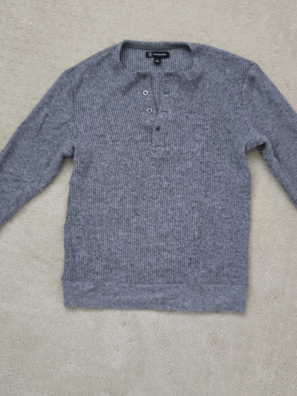 Grey Ribbed Henley Sweater